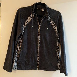 ZENERGY by Chico's   Grey Zip Front Jacket with Snakelike Trim   Size 1